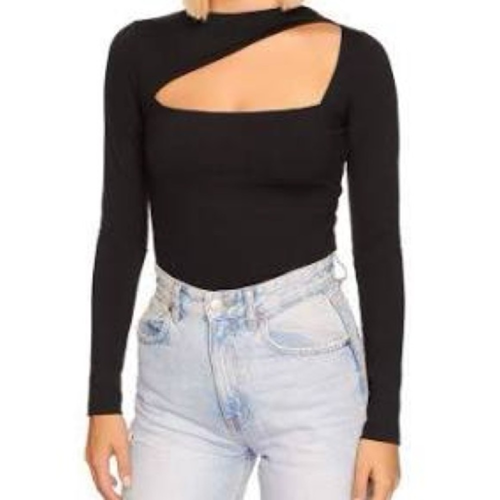 Susana Monaco Black Cut-Out Long Sleeve Top